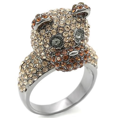 JCE279 Ruthenium Brass Ring with Top Grade Crystal  in Multi Color