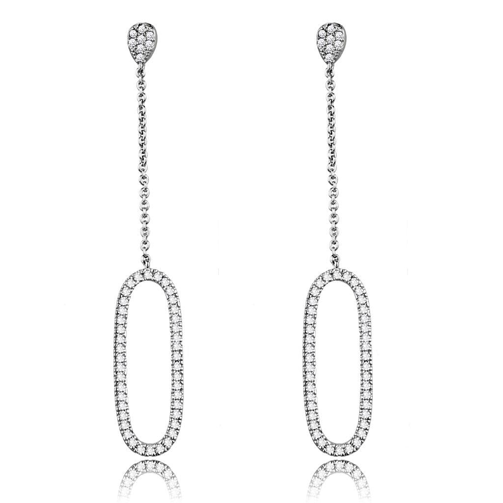 JCE1058 Rhodium Brass Earrings with AAA Grade CZ  in Clear