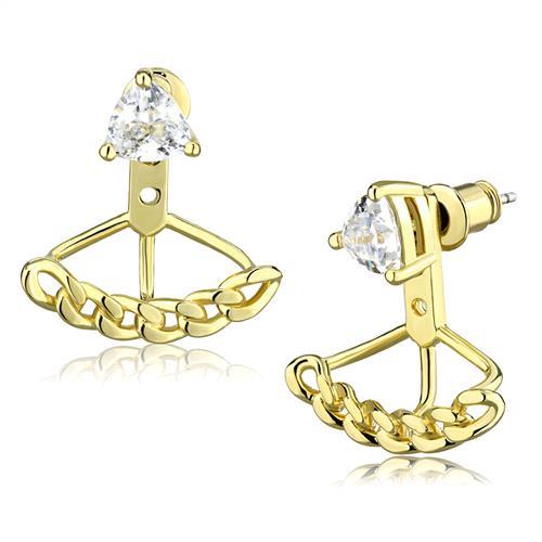 JCE1313 Gold Brass Earrings with AAA Grade CZ  in Clear