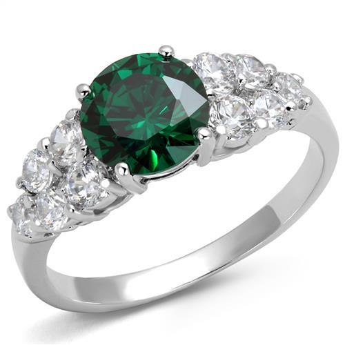 JCE1364 Rhodium Brass Ring with Synthetic Spinel in Emerald