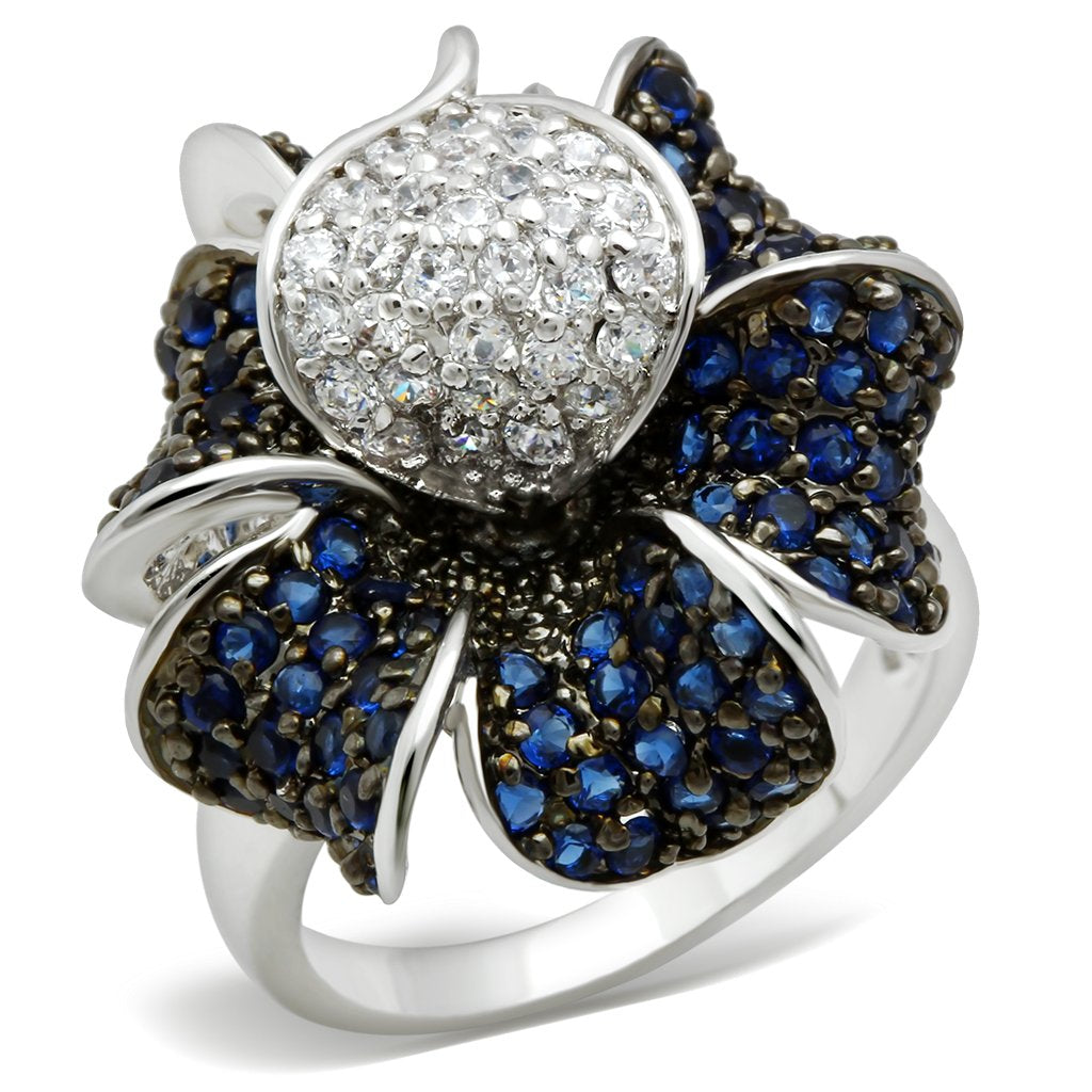 JCE153 Rhodium + Ruthenium Brass Ring with AAA Grade CZ  in Montana