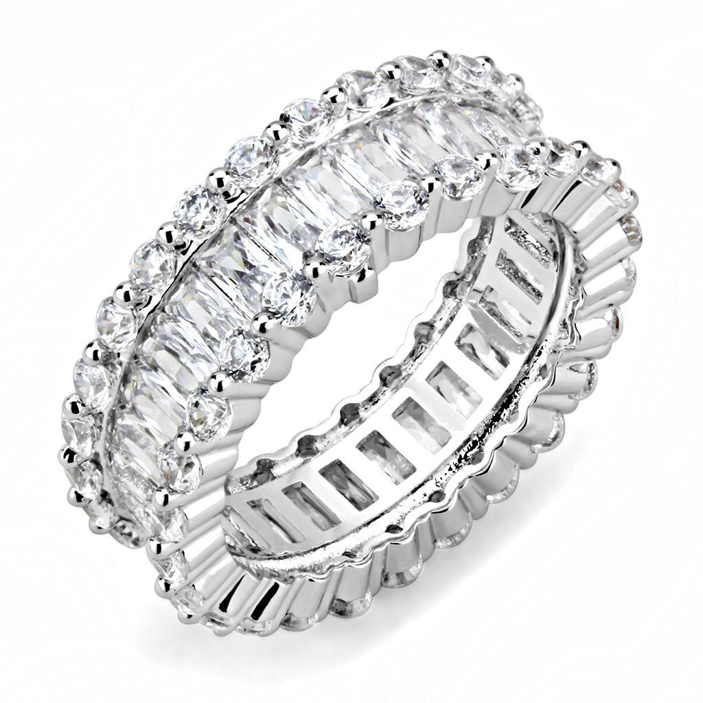 JCE1531 Rhodium Brass Ring with AAA Grade CZ  in Clear