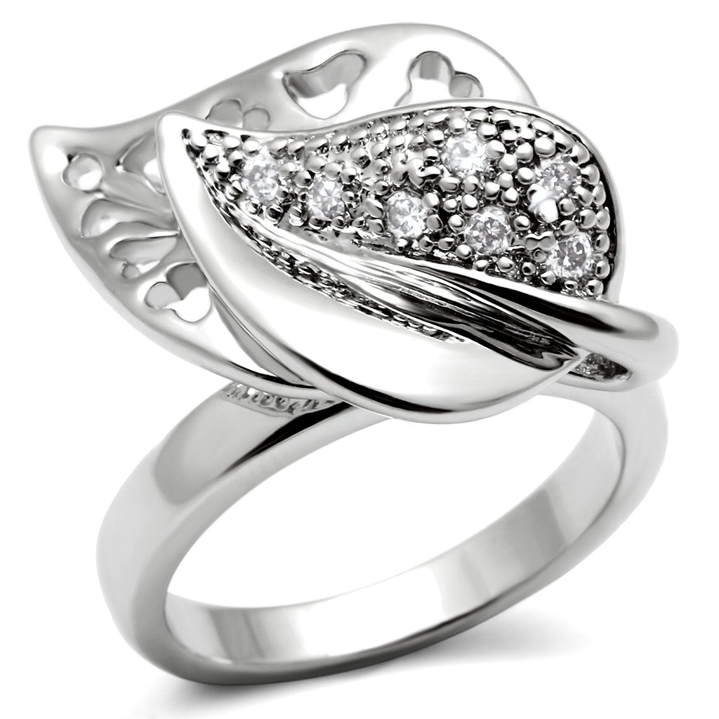 JCE200 Rhodium Brass Ring with AAA Grade CZ  in Clear