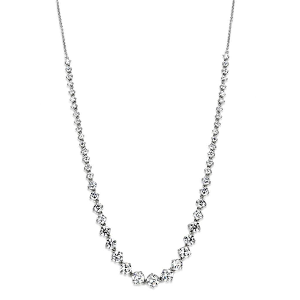 JCE440 Rhodium Brass Necklace with AAA Grade CZ  in Clear
