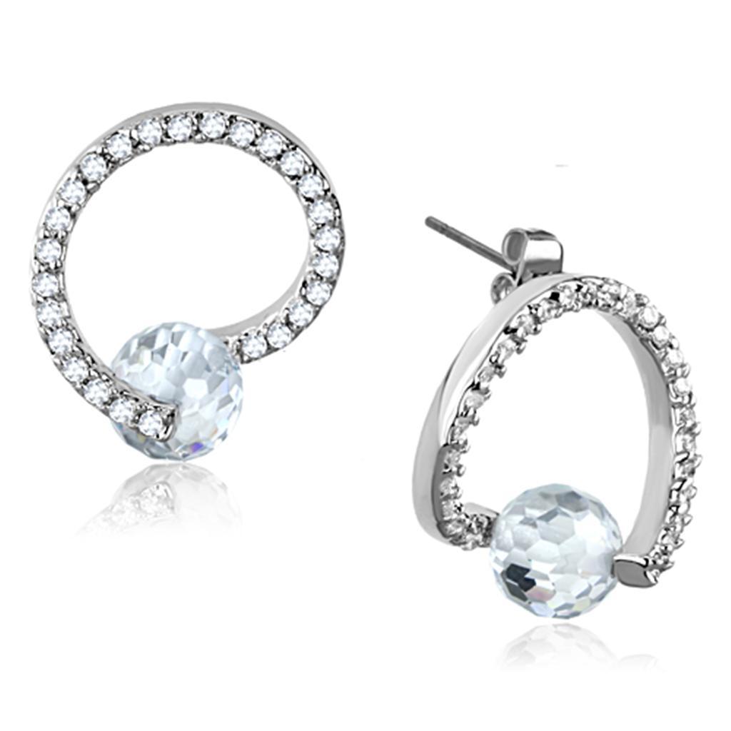 JCE626 Rhodium Brass Earrings with AAA Grade CZ  in Clear