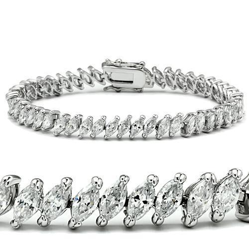 JCE106 Rhodium Brass Bracelet with AAA Grade CZ  in Clear