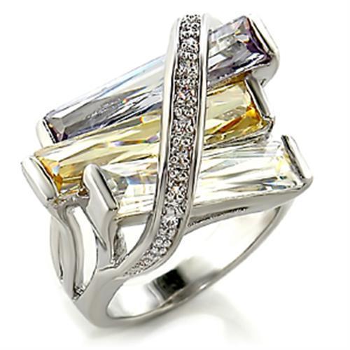 JCE016 Rhodium Brass Ring with AAA Grade CZ  in Multi Color