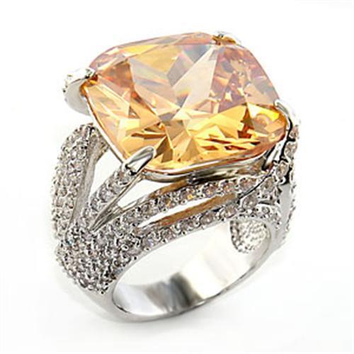 JCE607 Rhodium Brass Ring with AAA Grade CZ  in Champagne