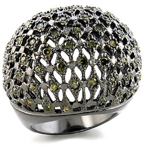 JCE157 Ruthenium Brass Ring with AAA Grade CZ  in Olivine color