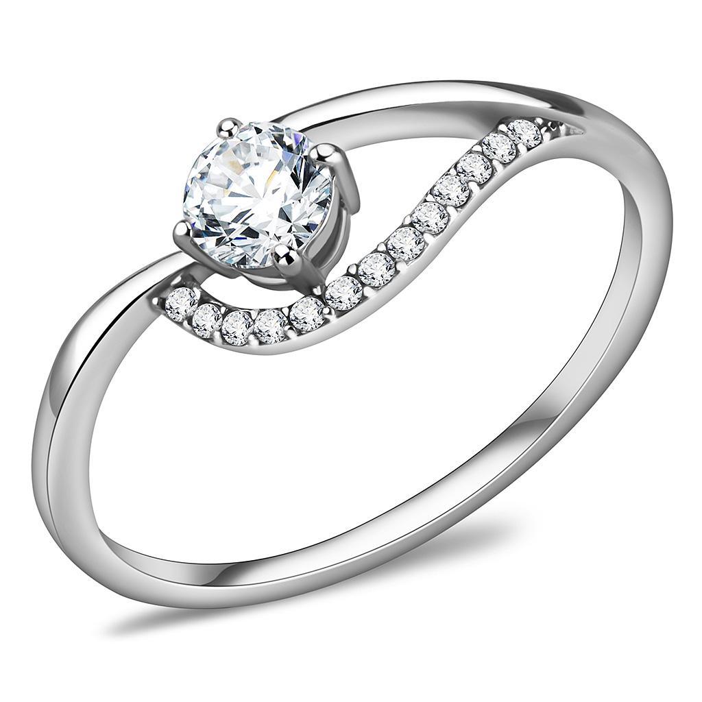 JCE2105 High polished (no plating) Stainless Steel Ring with AAA Grade CZ  in Clear