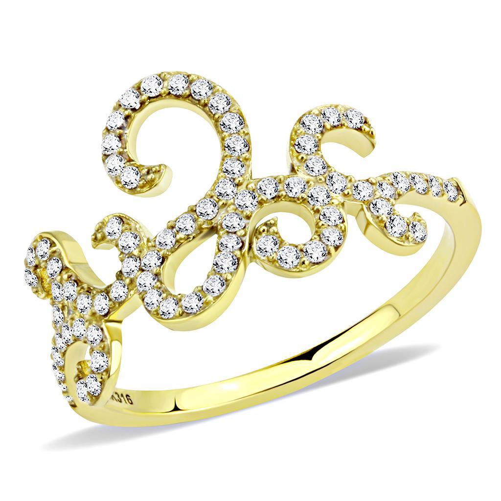 JCE170 IP Gold(Ion Plating) Stainless Steel Ring with AAA Grade CZ  in Clear