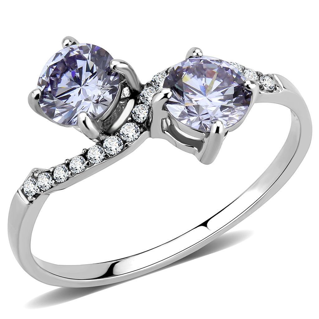 JCE244 High polished (no plating) Stainless Steel Ring with AAA Grade CZ  in Light Amethyst