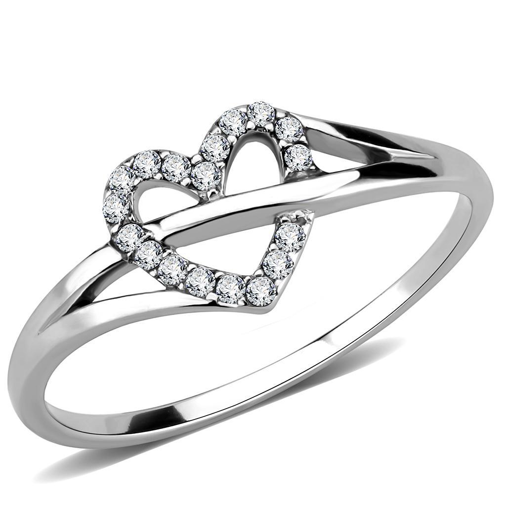 JCE259 High polished (no plating) Stainless Steel Ring with AAA Grade CZ  in Clear