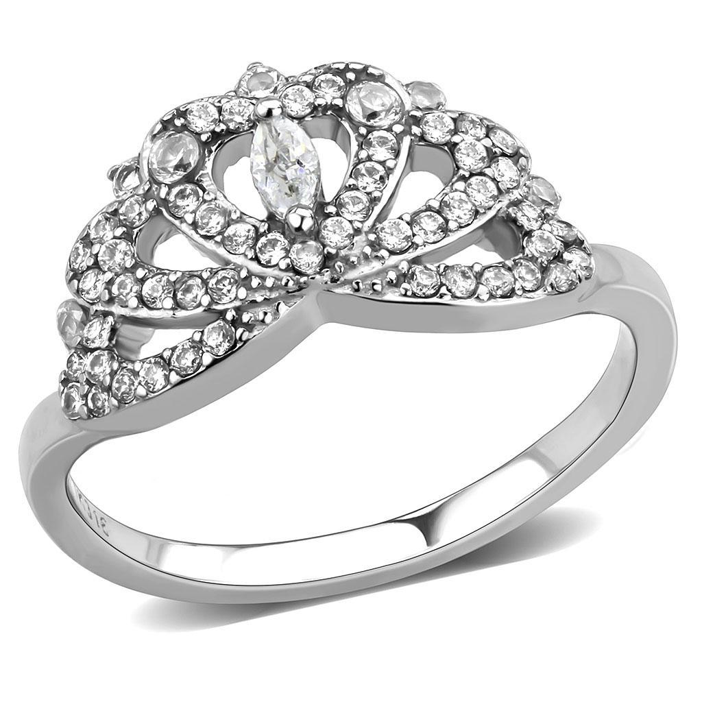 JCE2354 High polished (no plating) Stainless Steel Ring with AAA Grade CZ  in Clear