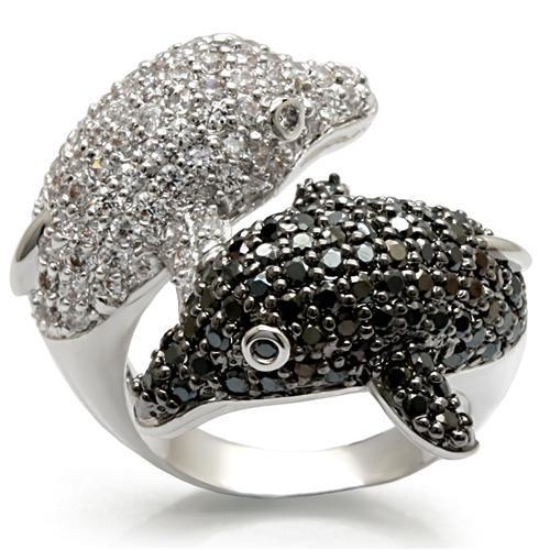 JCE1481 Rhodium + Ruthenium Brass Ring with AAA Grade CZ  in Black Diamond