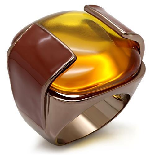 JCE1660 Chocolate Gold Brass Ring with AAA Grade CZ  in Topaz