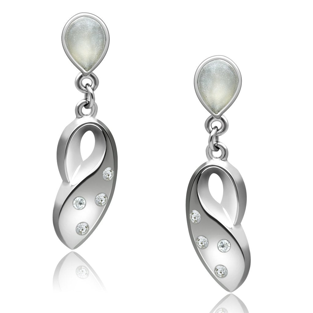 JCE1978 Rhodium White Metal Earrings with Top Grade Crystal  in Clear
