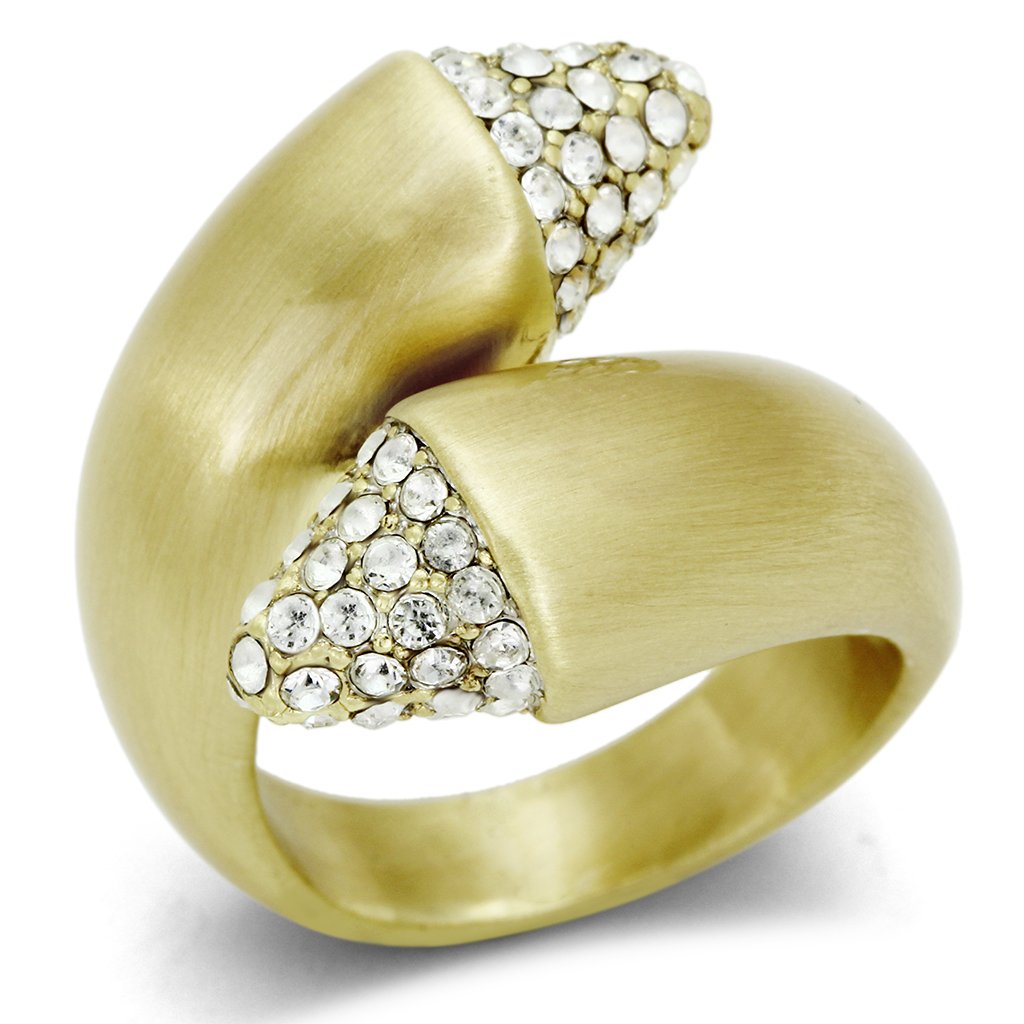 JCE2466 Gold & Brush Brass Ring with Top Grade Crystal  in Clear