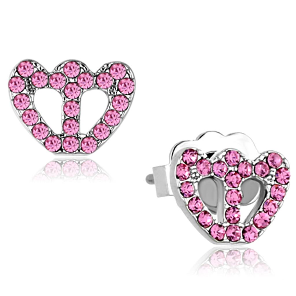 JCE3231 Rhodium Brass Earrings with Top Grade Crystal  in Rose