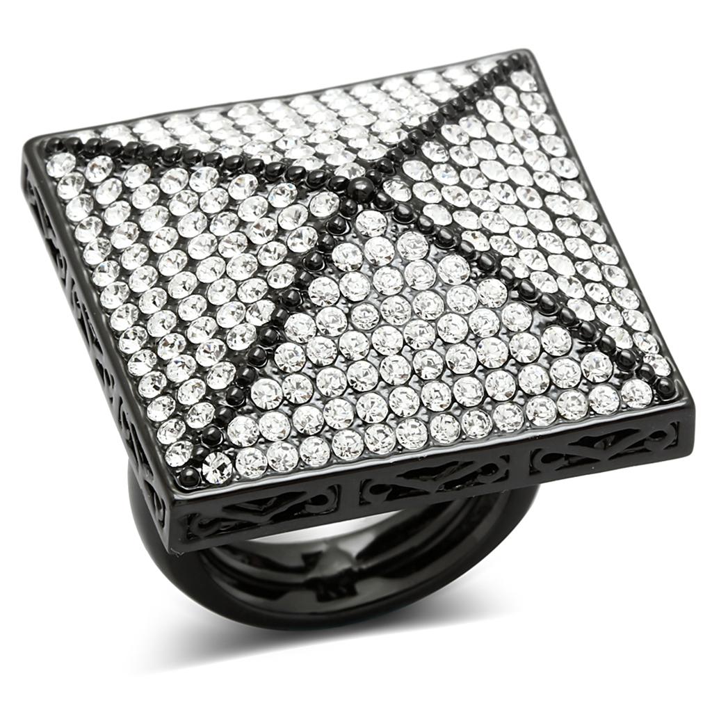 JCE3696 TIN Cobalt Black Brass Ring with Top Grade Crystal  in Clear