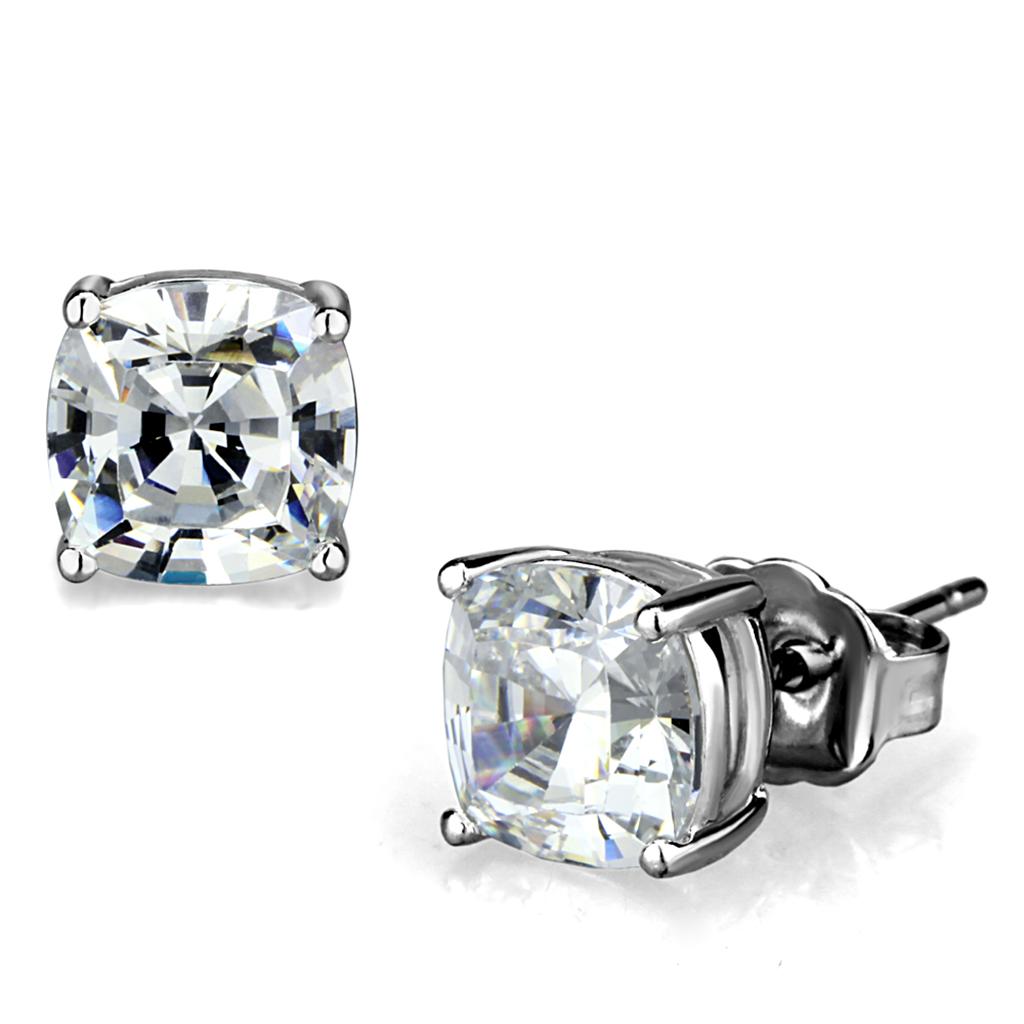 JCE3948 Rhodium Brass Earrings with AAA Grade CZ  in Clear