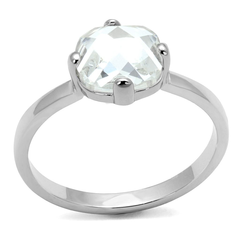 JCE4080 Rhodium Brass Ring with AAA Grade CZ  in Clear