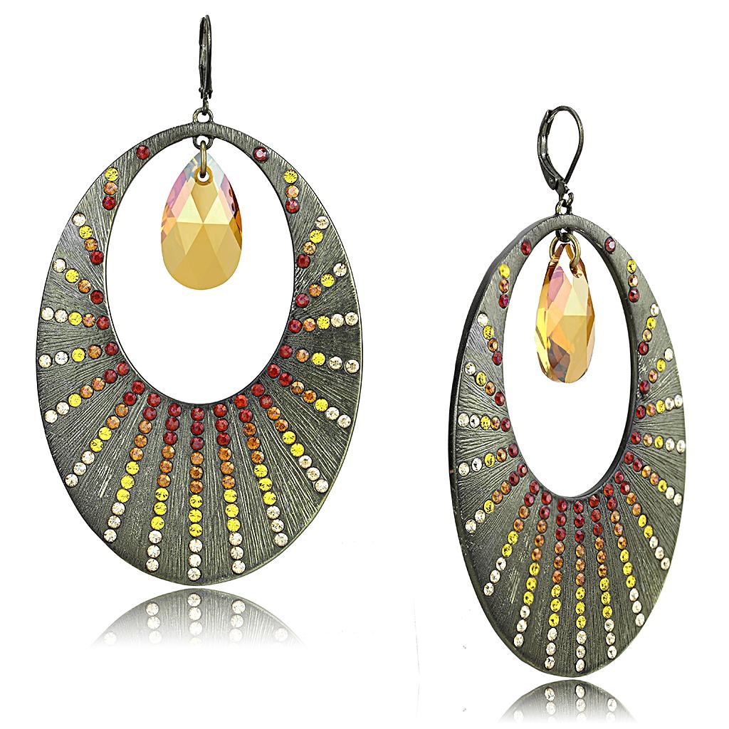 JCE4177 Antique Copper Brass Earrings with Top Grade Crystal  in Champagne