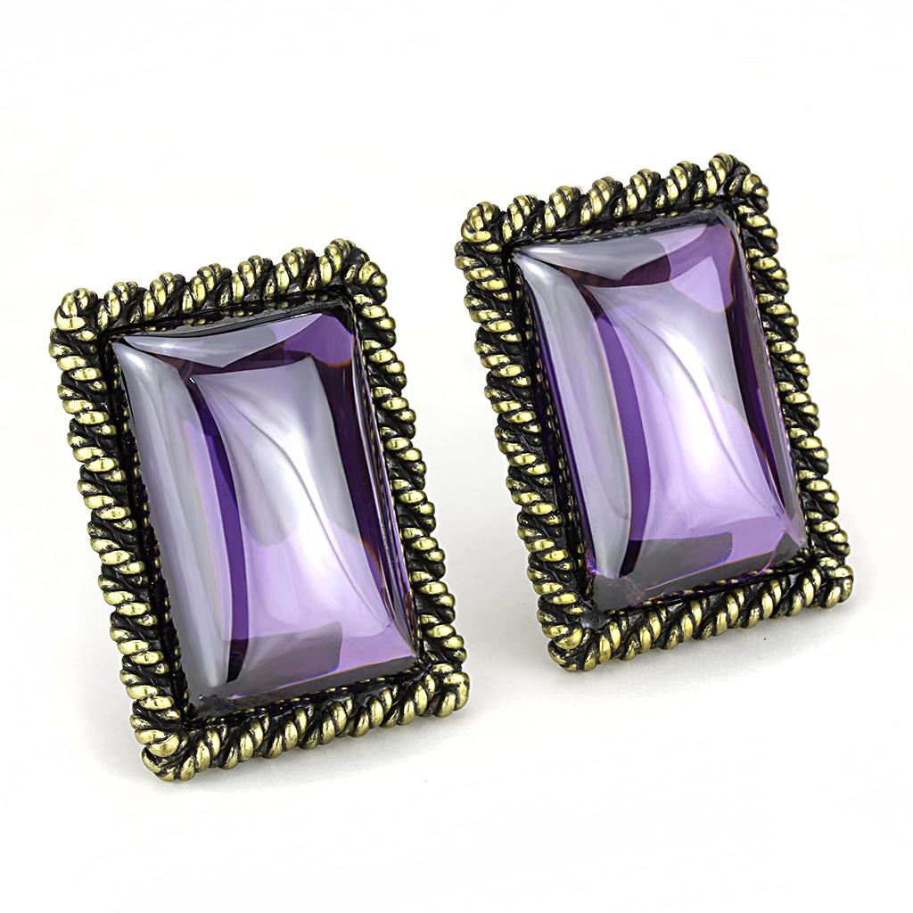 JCE4178 Antique Copper Brass Earrings with AAA Grade CZ  in Amethyst