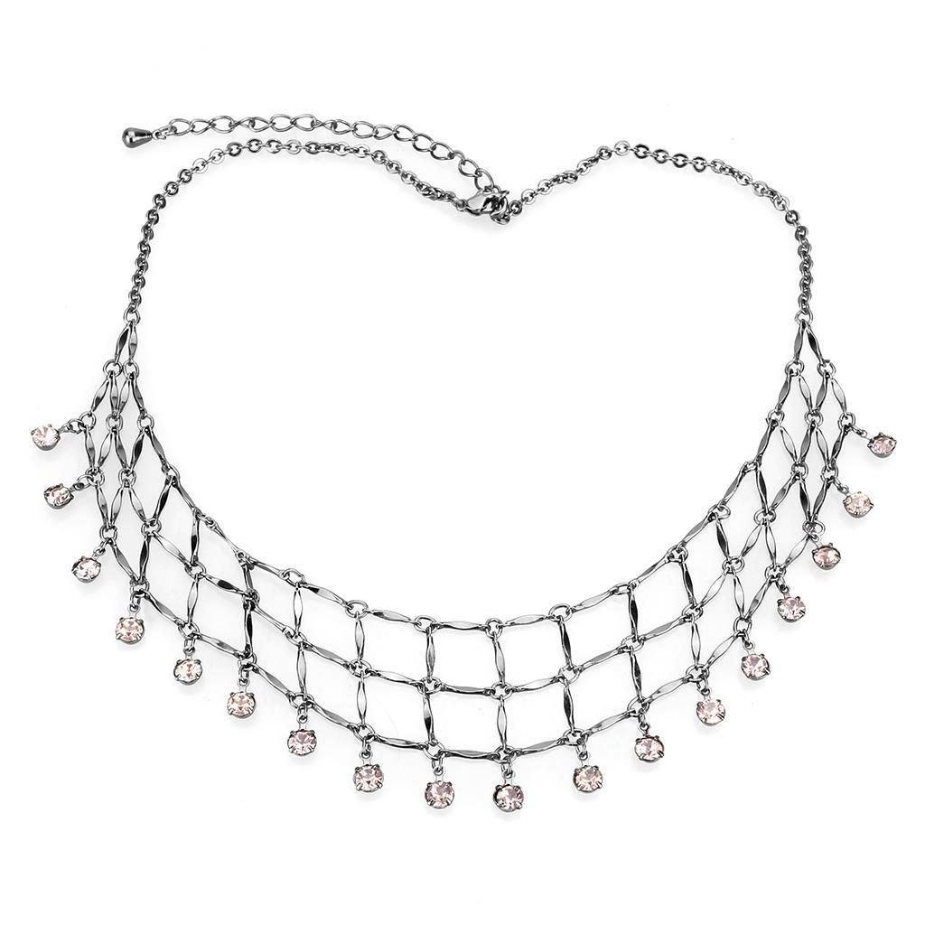 JCE4731 Ruthenium White Metal Necklace with Top Grade Crystal  in Light Amethyst