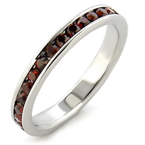 JCEA509 High-Polished 925 Sterling Silver Ring with Top Grade Crystal  in Garnet
