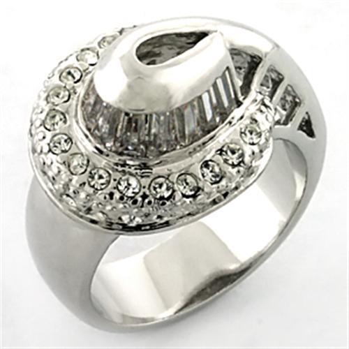 JCEA672 Rhodium Brass Ring with AAA Grade CZ  in Clear