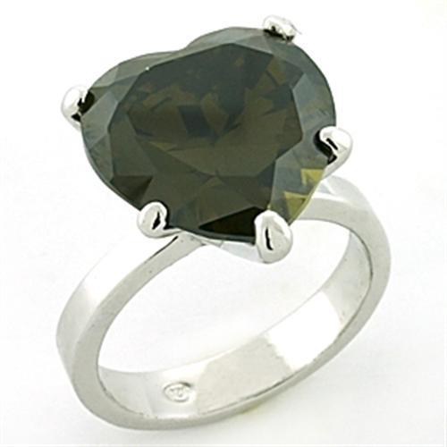 JCEAS766 Rhodium 925 Sterling Silver Ring with AAA Grade CZ  in Olivine color