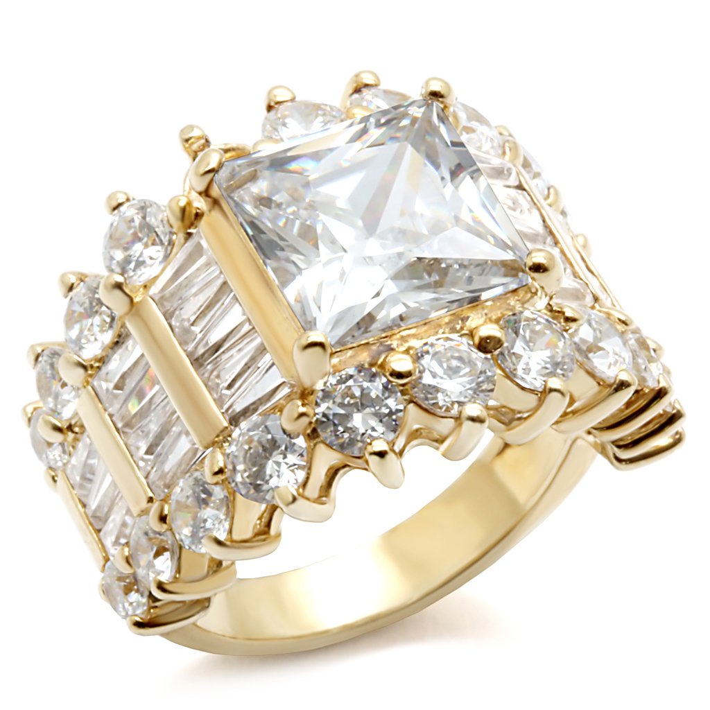 JCES481 Gold 925 Sterling Silver Ring with AAA Grade CZ  in Clear