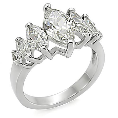 JCE006 High polished (no plating) Stainless Steel Ring with AAA Grade CZ  in Clear