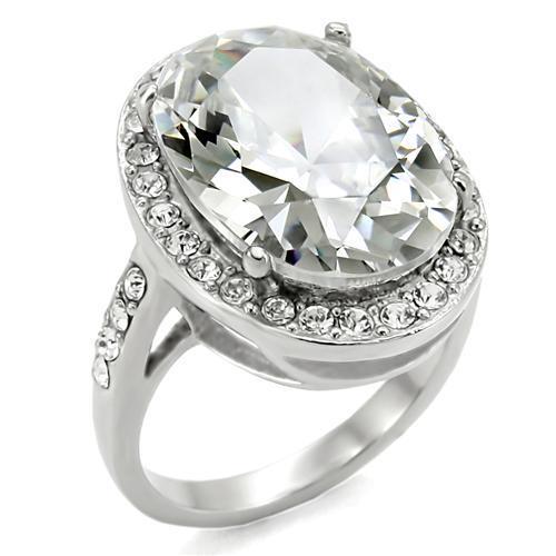 JCE010 High polished (no plating) Stainless Steel Ring with AAA Grade CZ  in Clear