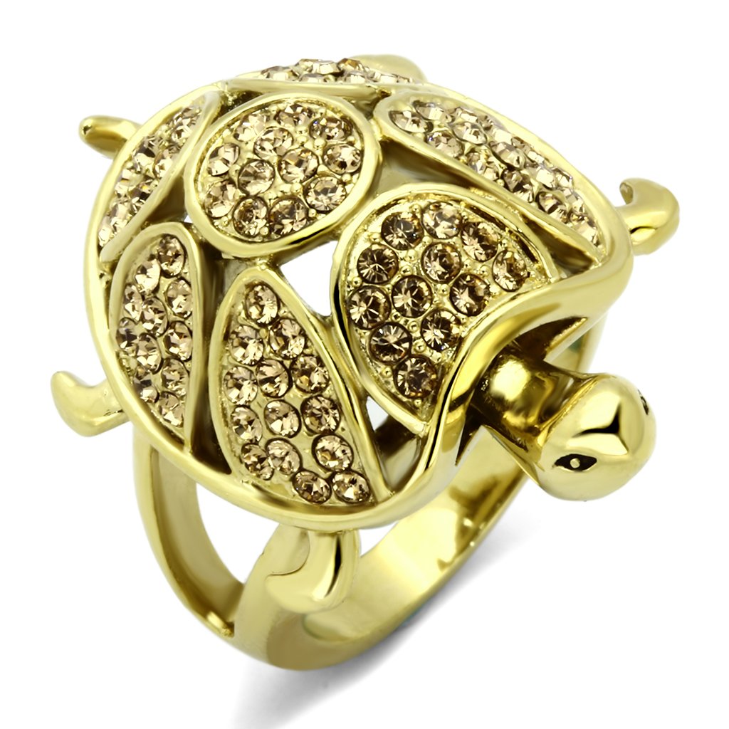 JCE1035 IP Gold(Ion Plating) Stainless Steel Ring with Top Grade Crystal  in Citrine Yellow