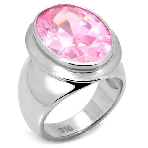 JCE118 High polished (no plating) Stainless Steel Ring with AAA Grade CZ  in Rose
