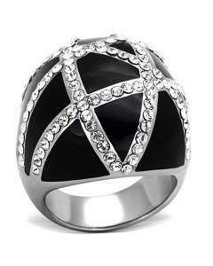 JCE1306 High polished (no plating) Stainless Steel Ring with Top Grade Crystal  in Clear