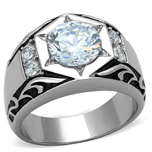 JCE1606 High polished (no plating) Stainless Steel Ring with AAA Grade CZ  in Clear