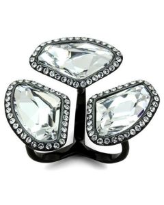 JCE1619 IP Black(Ion Plating) Stainless Steel Ring with Top Grade Crystal  in Clear