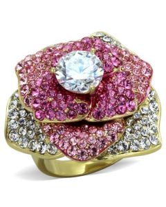 JCE1624 IP Gold(Ion Plating) Stainless Steel Ring with AAA Grade CZ  in Clear