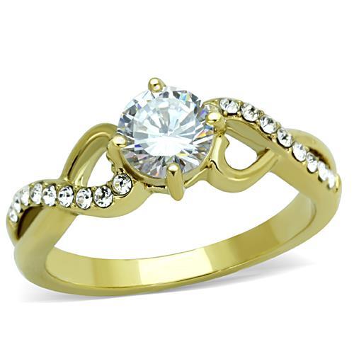 JCE1722 IP Gold(Ion Plating) Stainless Steel Ring with AAA Grade CZ  in Clear