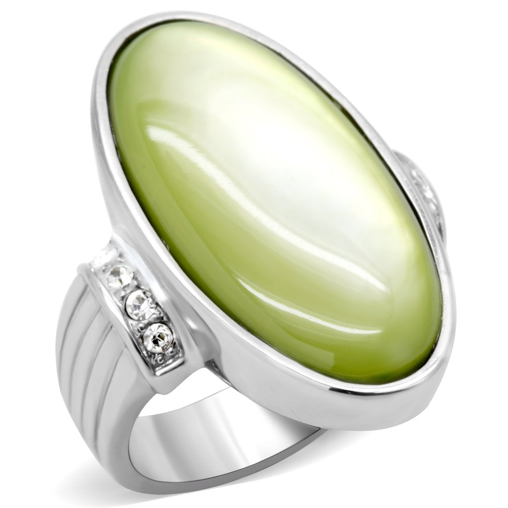 JCE211 High polished (no plating) Stainless Steel Ring with Precious Stone Conch in Apple Green color