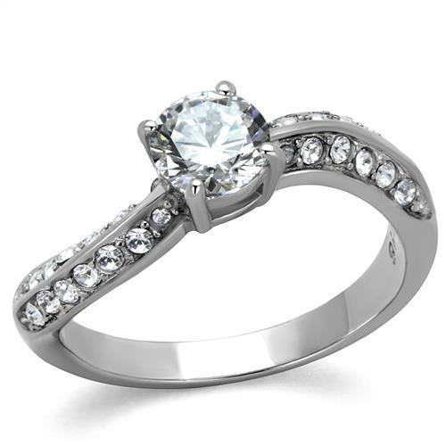 JCE2171 High polished (no plating) Stainless Steel Ring with AAA Grade CZ  in Clear