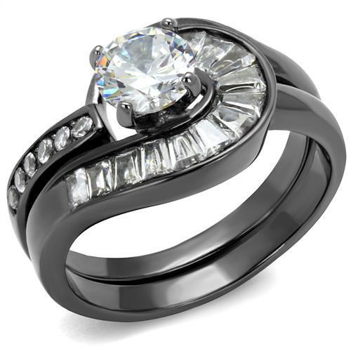 JCE2546 IP Light Black  (IP Gun) Stainless Steel Ring with AAA Grade CZ  in Clear