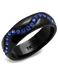 JCE2550 IP Black(Ion Plating) Stainless Steel Ring with Top Grade Crystal  in Sapphire