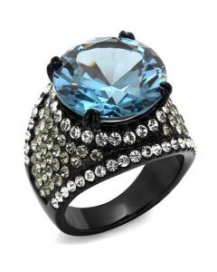 JCE2555 IP Black(Ion Plating) Stainless Steel Ring with AAA Grade CZ  in London Blue