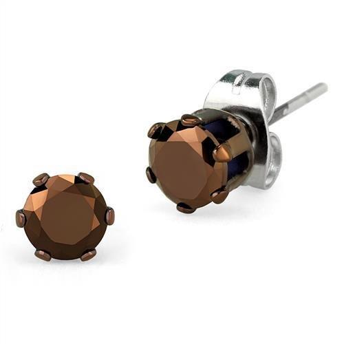 JCE2586 Two Tone IP Light Brown (IP Light coffee) Stainless Steel Earrings with AAA Grade CZ  in Light Coffee