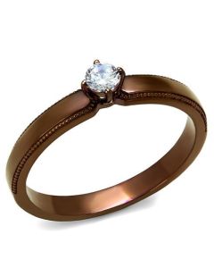 JCE2621 IP Coffee light Stainless Steel Ring with AAA Grade CZ  in Clear