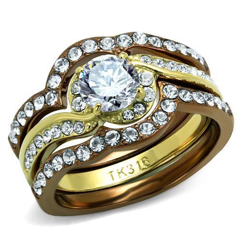 JCE2669 IP Gold & IP Light Brown (IP Light coffee) Stainless Steel Ring with AAA Grade CZ  in Clear